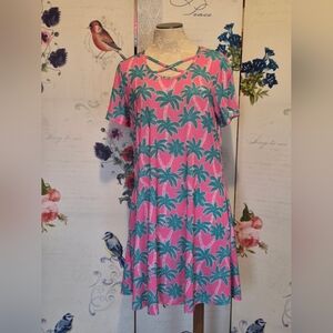 Simply Southern Pink and Green Tropical Dress